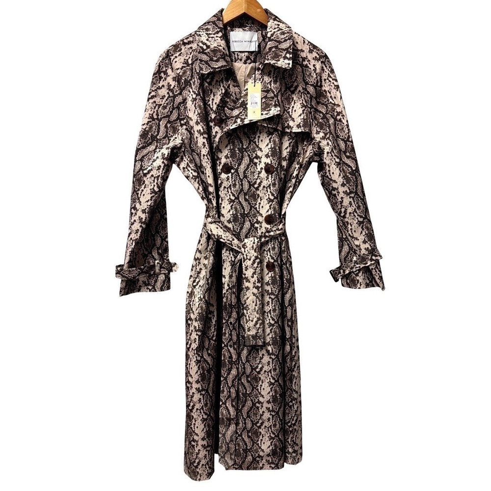 Rebecca Minkoff Snakeskin Print Belted Trench Coat XL‎ NWT Double Breasted Glam